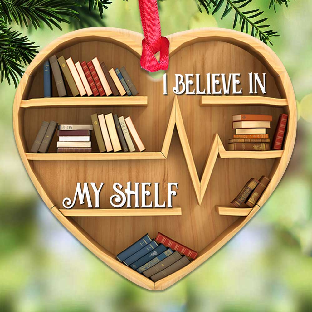 Book I Believe In My Shelf - Heart Ornament - Owls Matrix LTD