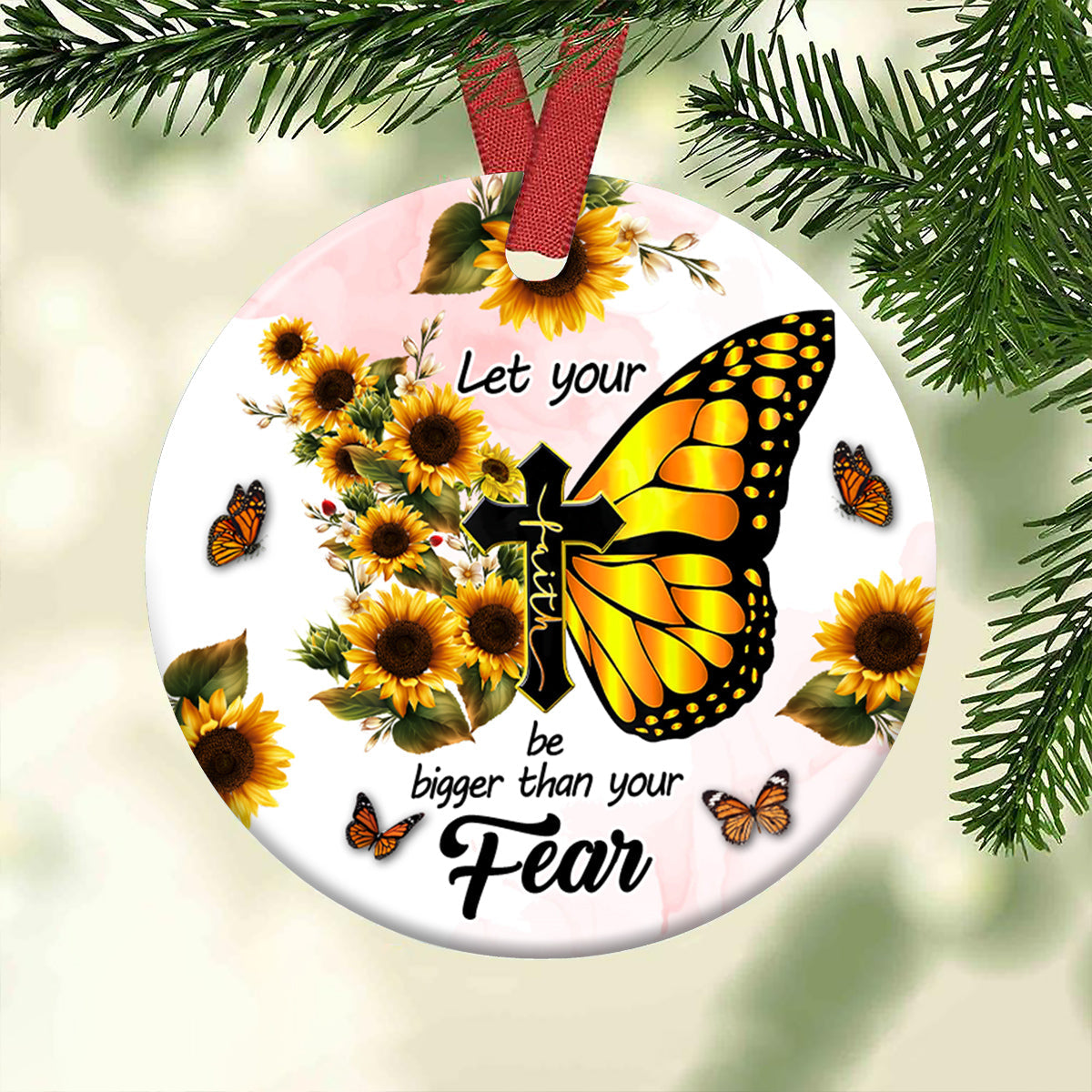 Butterfly Faith Sunflower Style - Circle Ornament - Owls Matrix LTD
