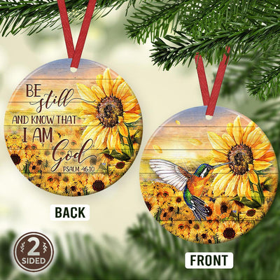 Hummingbird Be Still Faith Sunflower - Circle Ornament - Owls Matrix LTD