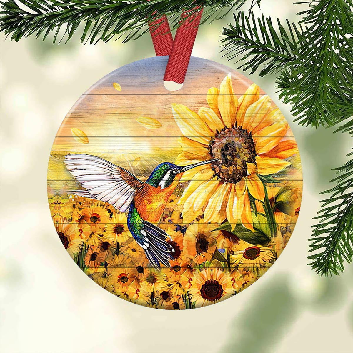 Hummingbird Be Still Faith Sunflower - Circle Ornament - Owls Matrix LTD