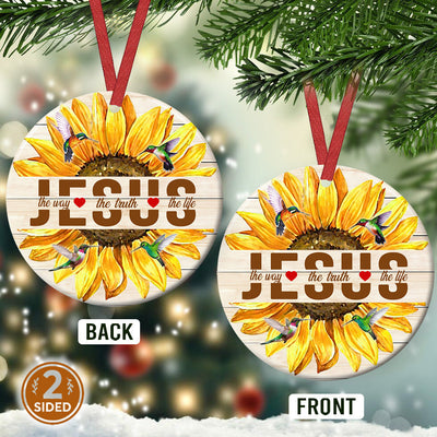 Jesus Faith Bigger Than Your Fear Sunflower - Circle Ornament - Owls Matrix LTD