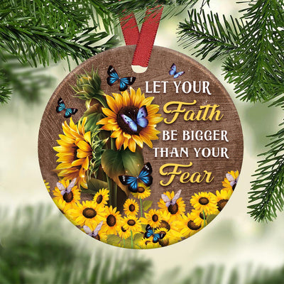 Sunflower Faith Bigger Than Your Fear Butterfly - Circle Ornament - Owls Matrix LTD