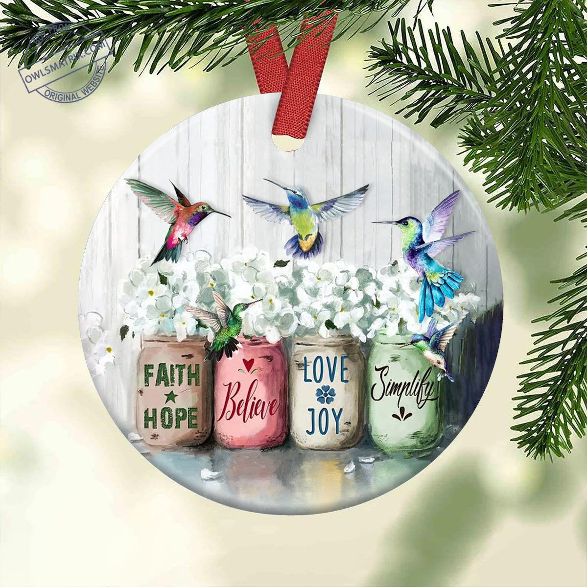 Hummingbird Faith Love Joy - Circle Ornament - Owls Matrix LTD
