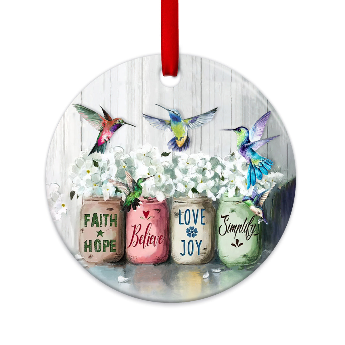Hummingbird Faith Love Joy - Circle Ornament - Owls Matrix LTD