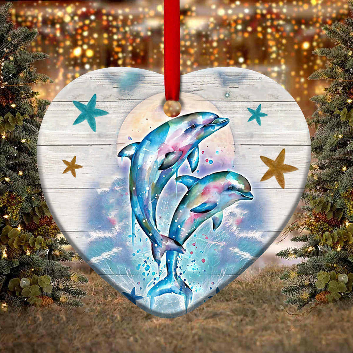 Dolphin To My Mom - Heart Ornament - Owls Matrix LTD