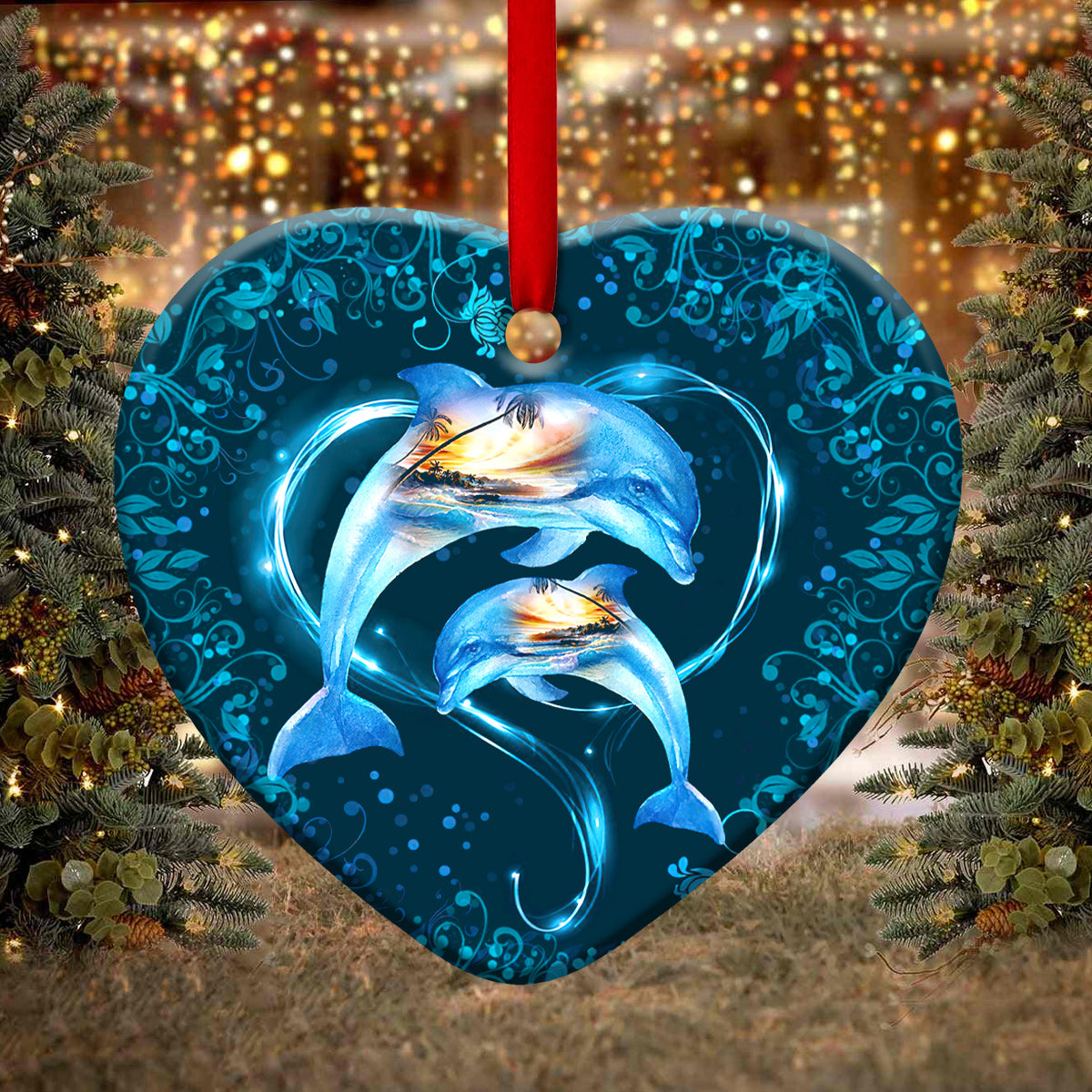 Dolphin To My Daughter - Heart Ornament - Owls Matrix LTD