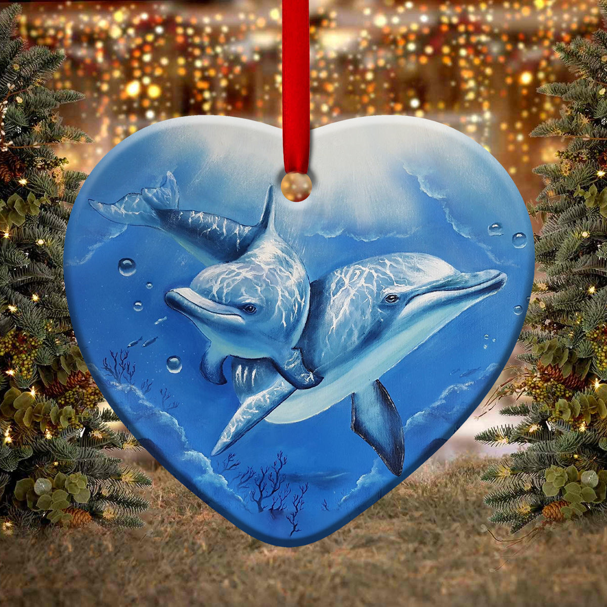 Dolphin To My Daughter Loved You - Heart Ornament - Owls Matrix LTD