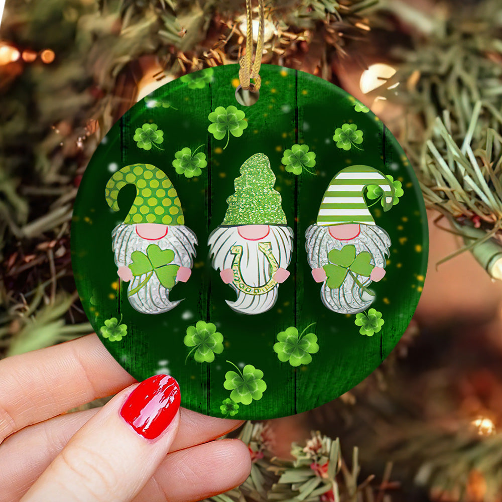 St. Patrick's Day Gnome Irish Kisses And Shamrock Wishes - Circle Ornament - Owls Matrix LTD
