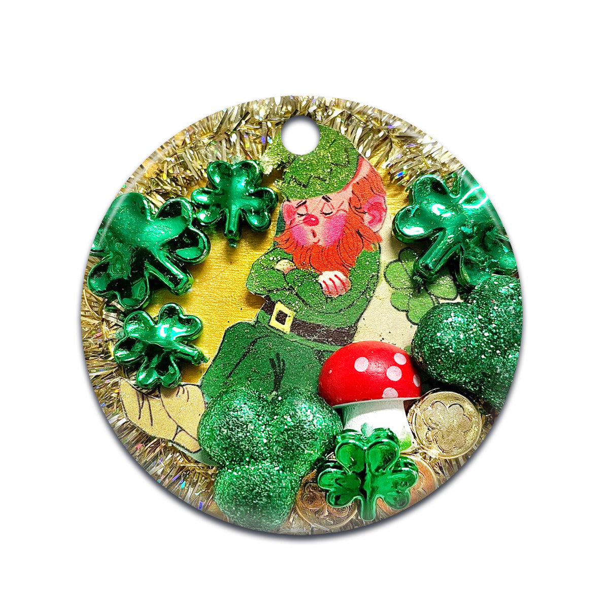 St. Patrick's Day Marble With Mushroom - Circle Ornament - Owls Matrix LTD