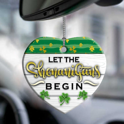 St Patricks Day Glitter Clover Let The Shenanigans Begin - Heart Ornament - Owls Matrix LTD