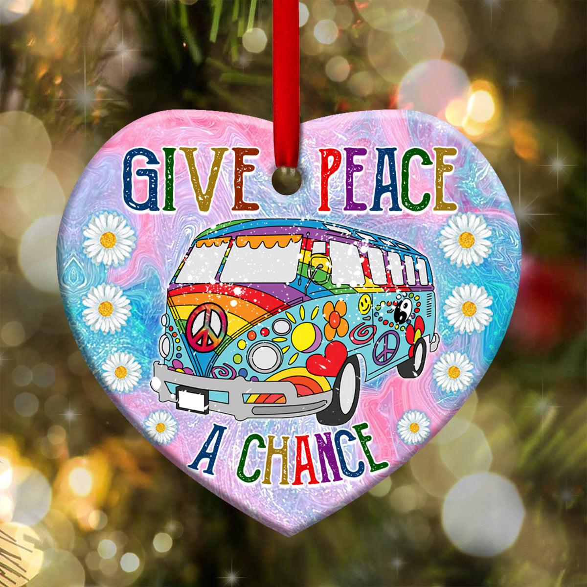 Hippie Give Peace A Chance - Heart Ornament - Owls Matrix LTD