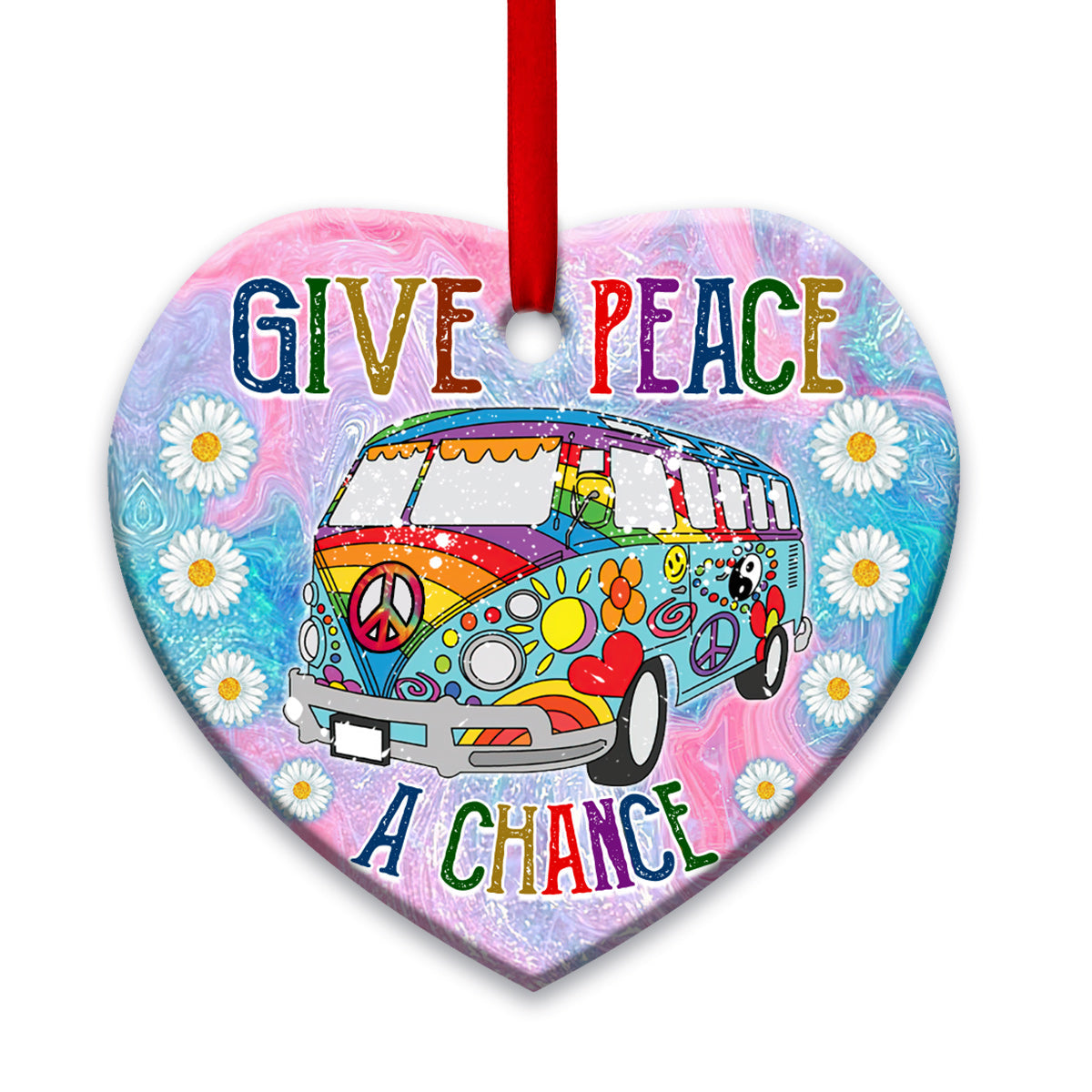 Hippie Give Peace A Chance - Heart Ornament - Owls Matrix LTD