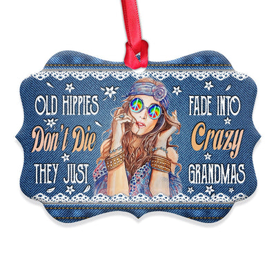 Hippie Old Hippies Dont Die They Just Fade Into Crazy Grandmas - Horizontal Ornament - Owls Matrix LTD
