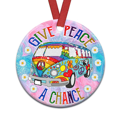 Hippie Give Peace A Chance - Circle Ornament - Owls Matrix LTD
