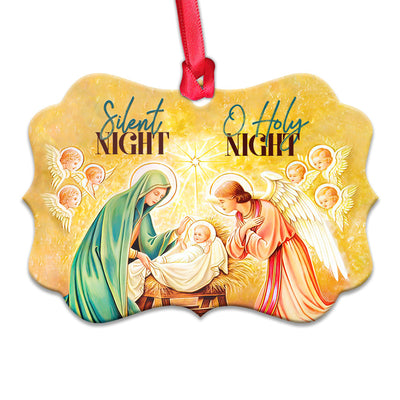 Jesus Nativity Silent Night - Horizontal Ornament - Owls Matrix LTD