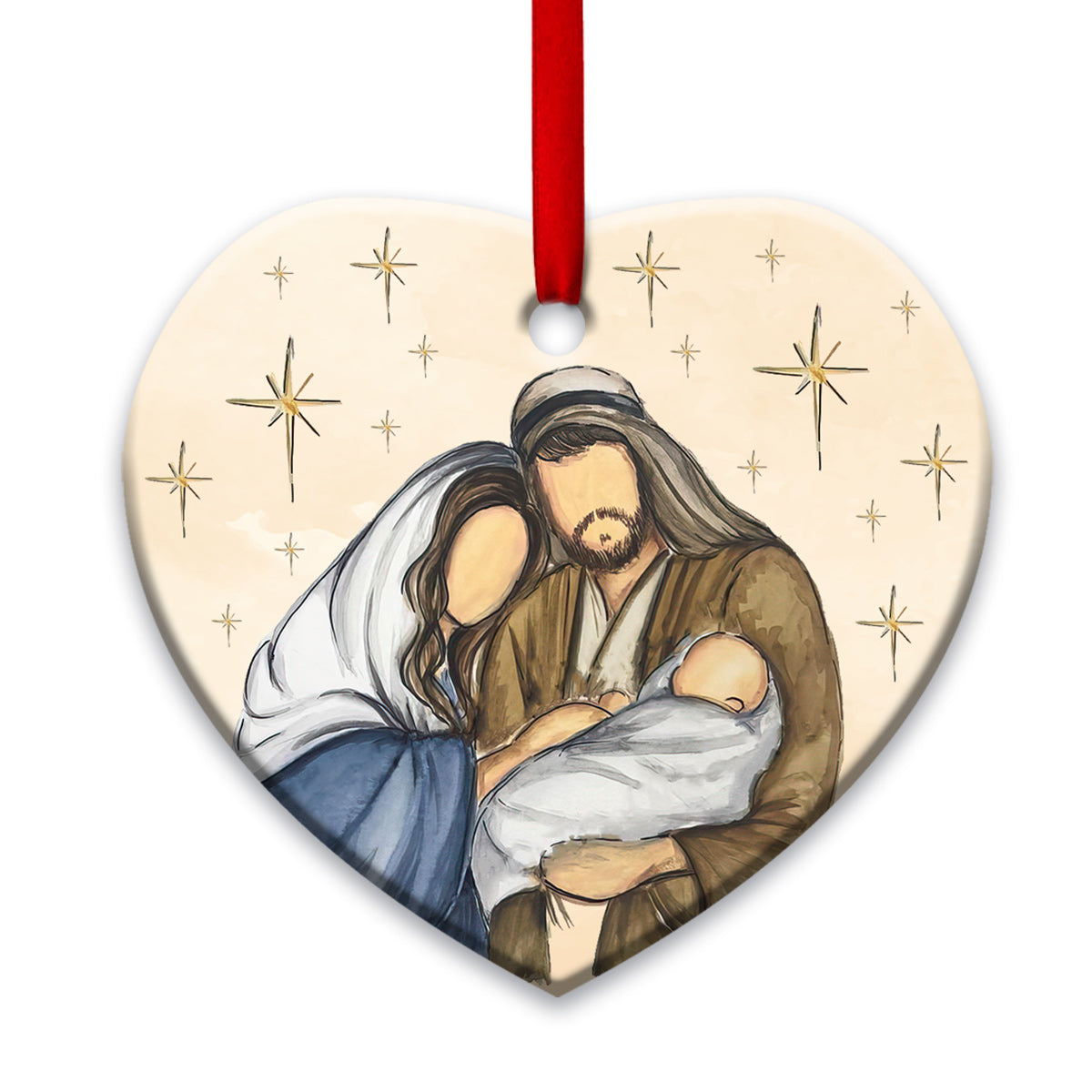 Jesus Nativity Blessing You - Heart Ornament - Owls Matrix LTD