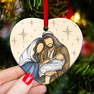 Jesus Nativity Blessing You - Heart Ornament - Owls Matrix LTD