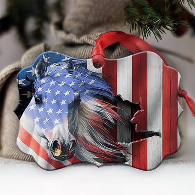 Horse American Patriot So Cool - Horizontal Ornament - Owls Matrix LTD