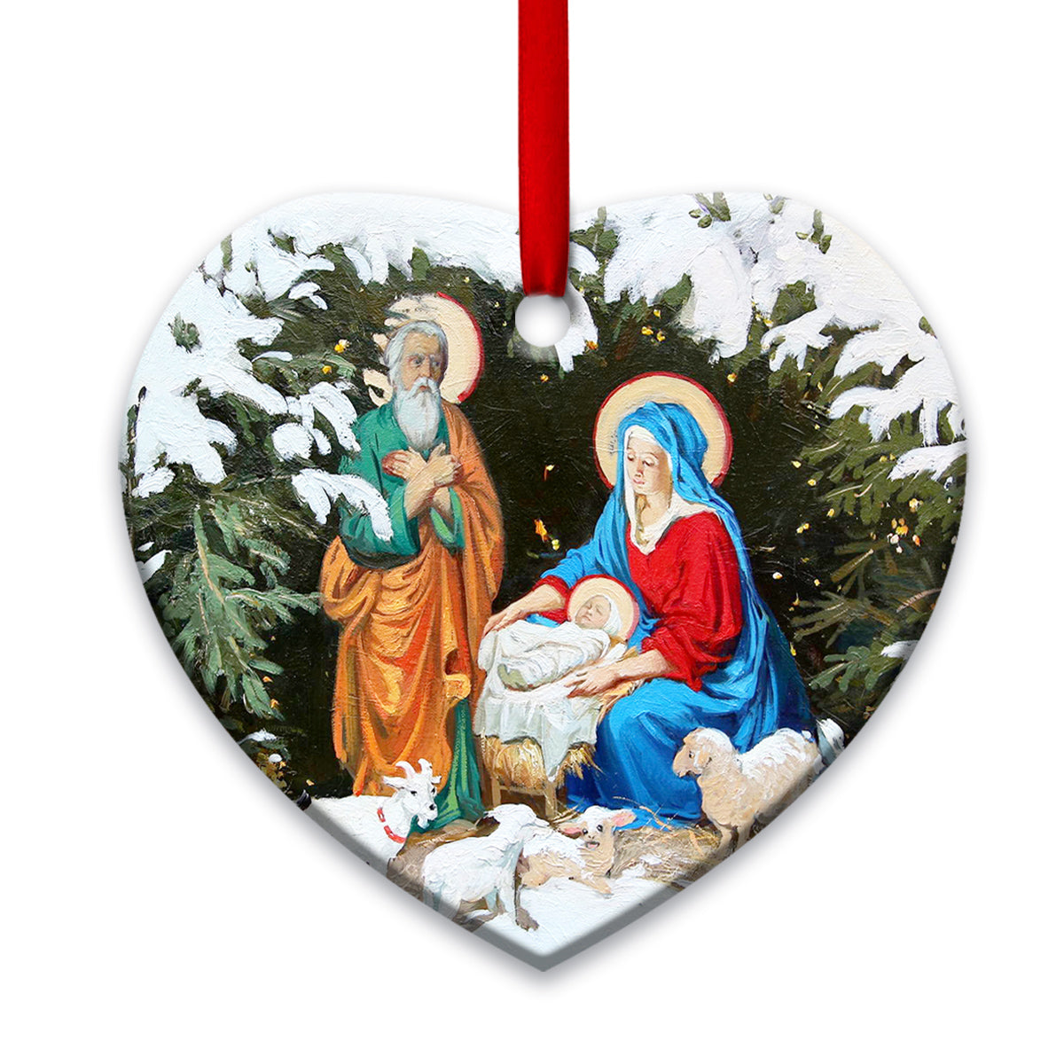 Jesus Nativity Christmas Style - Heart Ornament - Owls Matrix LTD