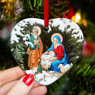 Jesus Nativity Christmas Style - Heart Ornament - Owls Matrix LTD