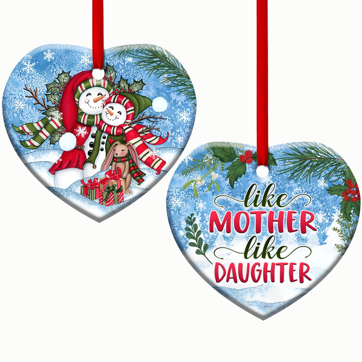 Snowman Like Mother Like Daughter - Heart Ornament - Owls Matrix LTD