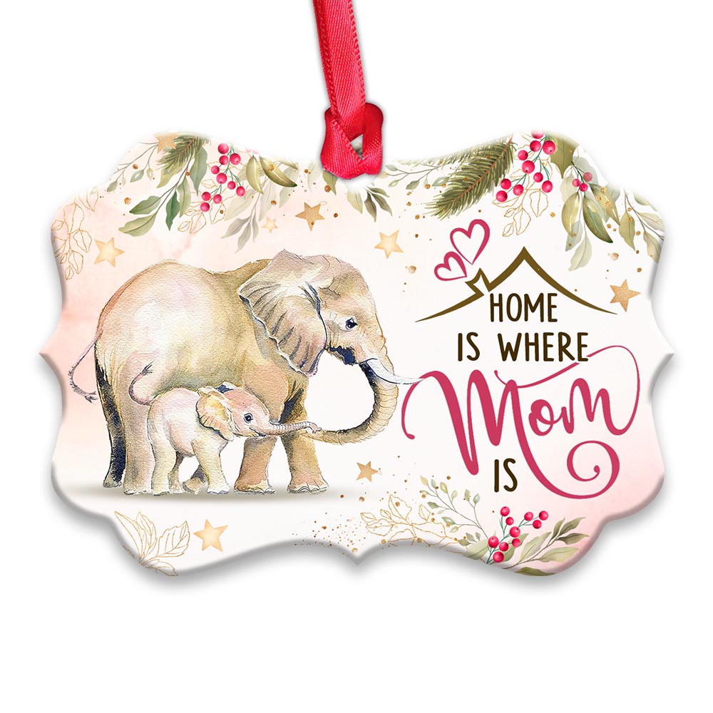 Elephant Home Is Where Mom Is - Horizontal Ornament - Owls Matrix LTD
