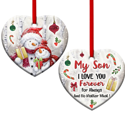 Snowman My Son I Love You Forever - Heart Ornament - Owls Matrix LTD