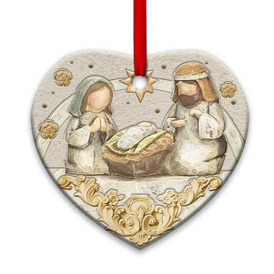 Jesus Nativity Classic Style - Heart Ornament - Owls Matrix LTD