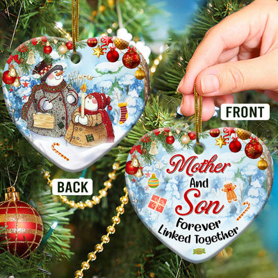 Snowman Mother And Son Forever Linked Together - Heart Ornament - Owls Matrix LTD