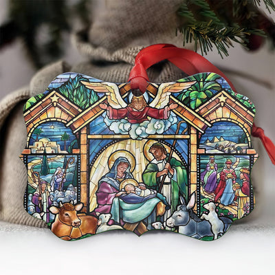 Jesus Nativity Glass Style - Horizontal Ornament - Owls Matrix LTD