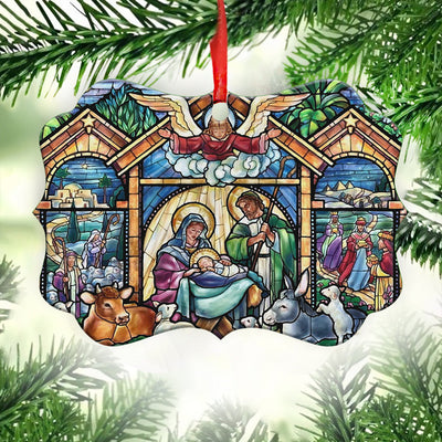 Jesus Nativity Glass Style - Horizontal Ornament - Owls Matrix LTD