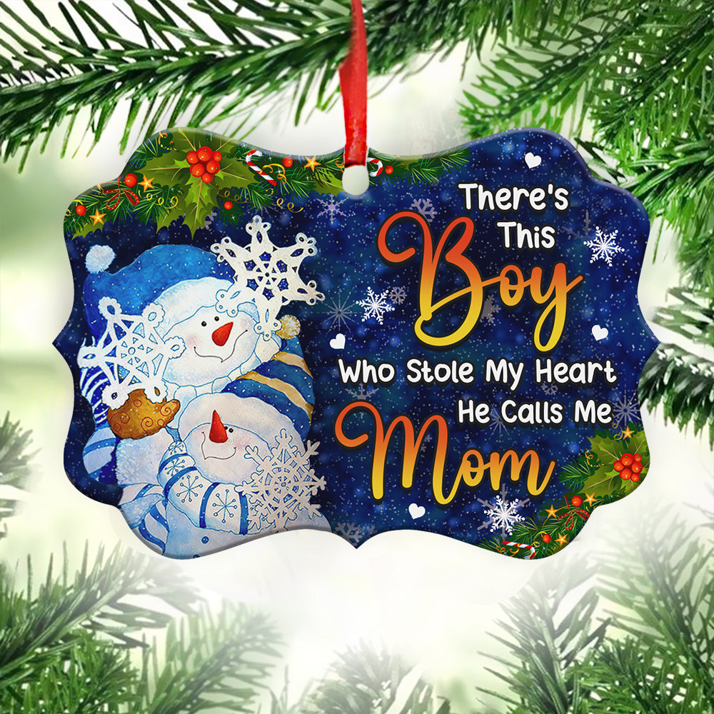 Family Snowman There Is This Boy Who Stole My Heart - Horizontal Ornament - Owls Matrix LTD