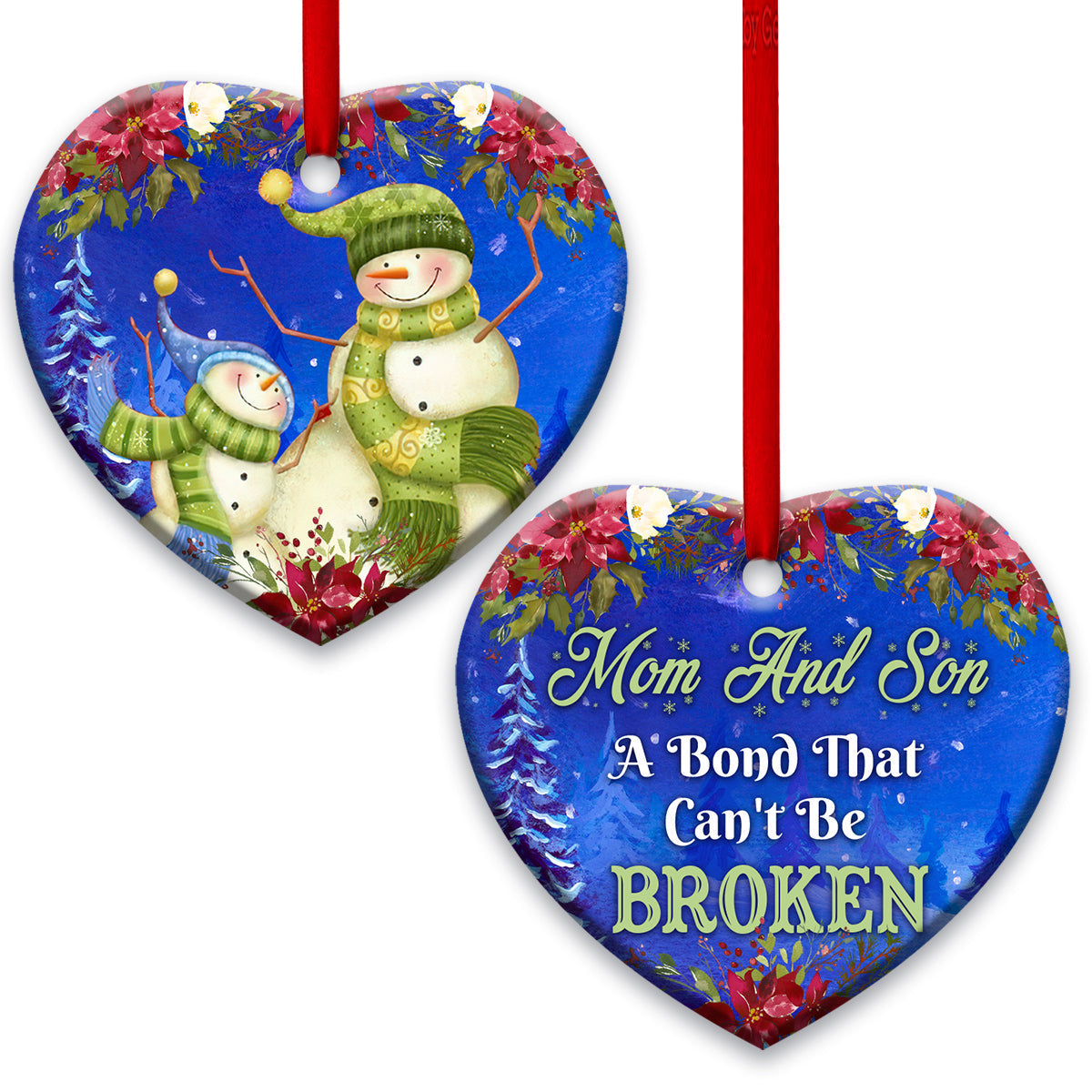 Family Snowman Mom And Son - Heart Ornament - Owls Matrix LTD