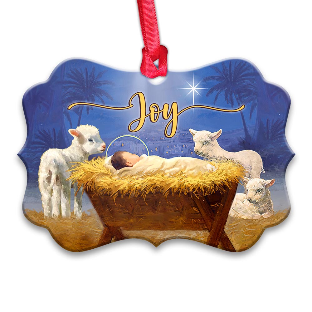 Jesus Nativity Joy Style - Horizontal Ornament - Owls Matrix LTD