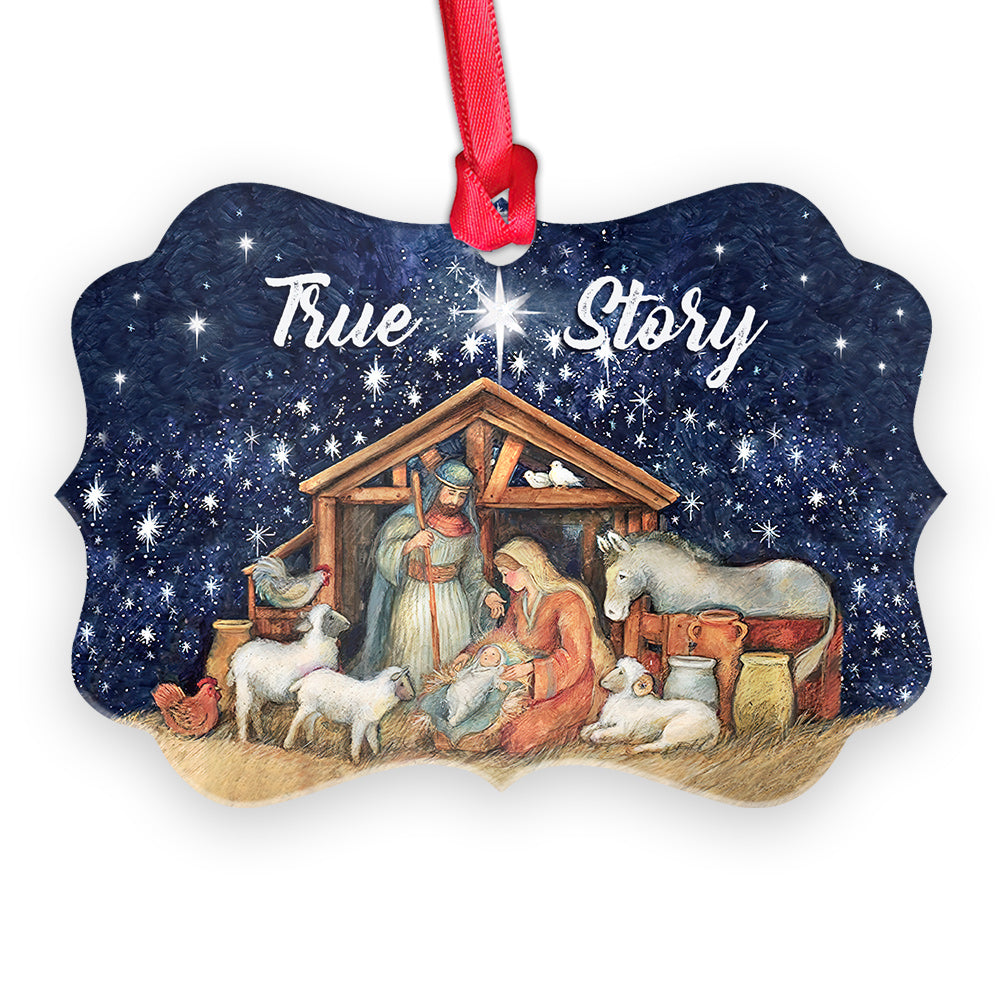Jesus Nativity True Story - Horizontal Ornament - Owls Matrix LTD