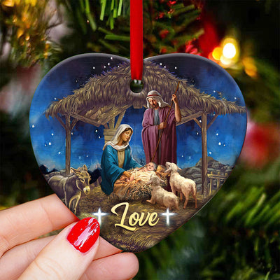 Jesus Nativity True Love - Heart Ornament - Owls Matrix LTD
