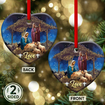Jesus Nativity True Love - Heart Ornament - Owls Matrix LTD
