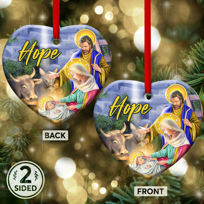 Jesus Nativity Hope Lover - Heart Ornament - Owls Matrix LTD