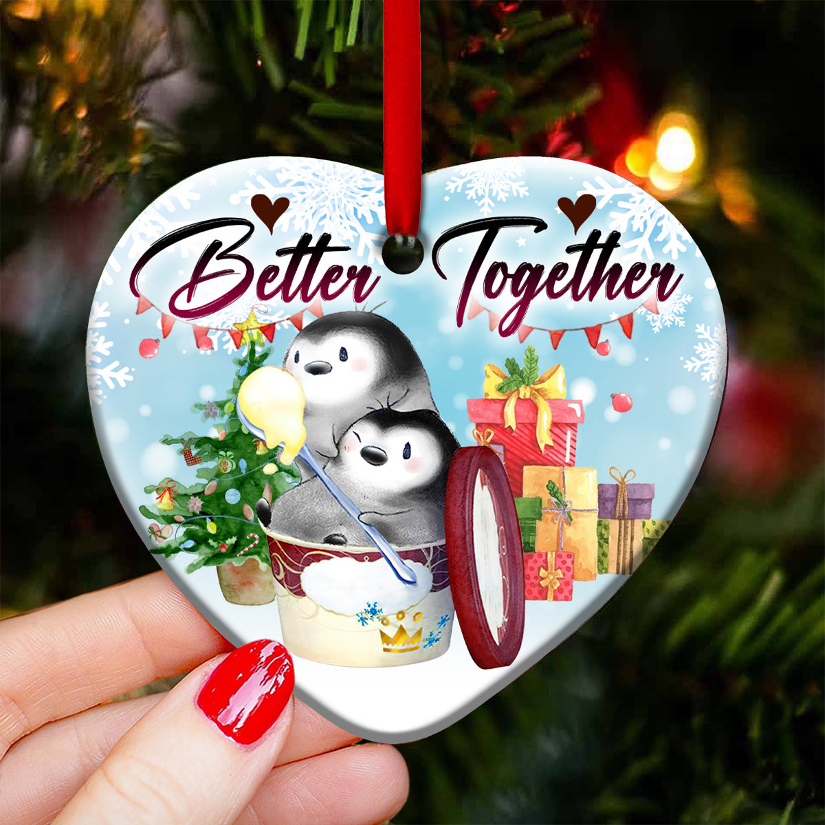 Penguin Bestie Better Together - Heart Ornament - Owls Matrix LTD