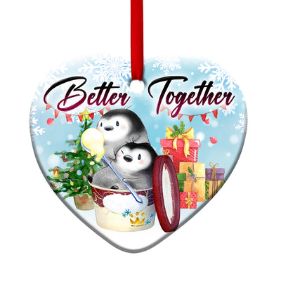 Penguin Bestie Better Together - Heart Ornament - Owls Matrix LTD