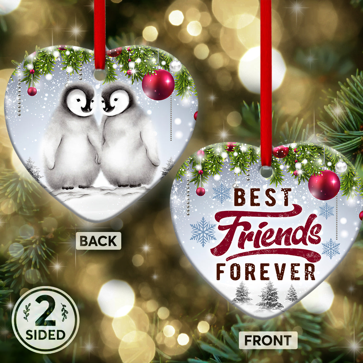 Penguin Best friends forever - Heart Ornament - Owls Matrix LTD