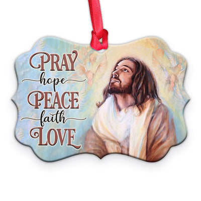 Jesus Pray Hope Peace Faith Love - Horizontal Ornament - Owls Matrix LTD