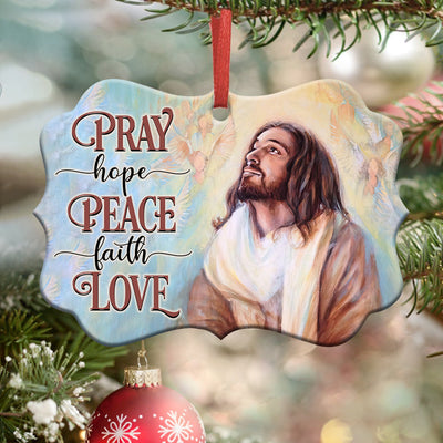 Jesus Pray Hope Peace Faith Love - Horizontal Ornament - Owls Matrix LTD