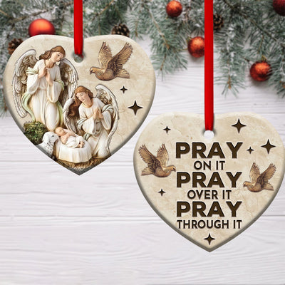 Jesus Angel Pray On It Pray Over It Pray Through It - Heart Ornament - Owls Matrix LTD