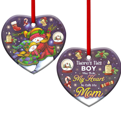 Family MAS Snowman There Is This Boy Who Stole My Heart - Heart Ornament - Owls Matrix LTD