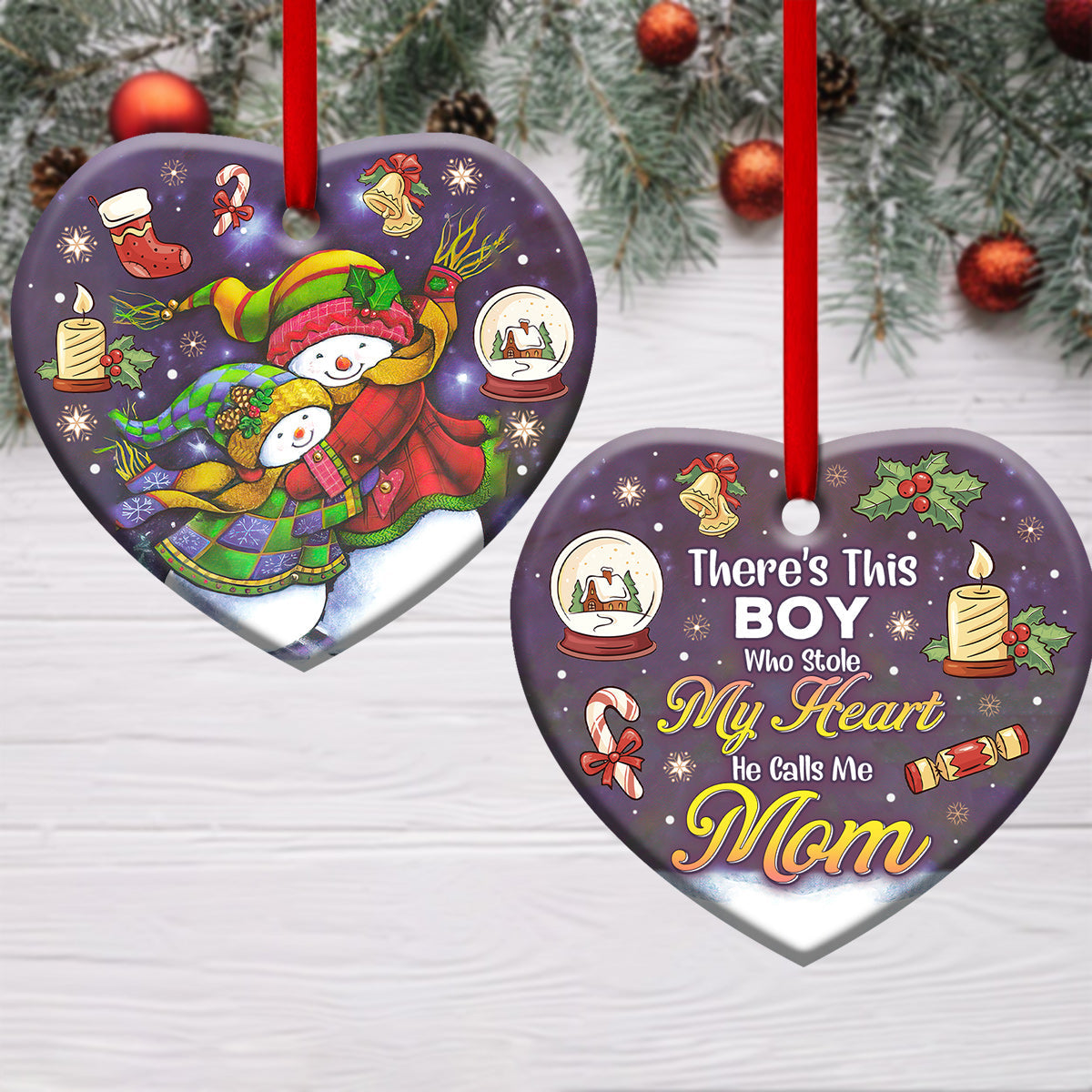 Family MAS Snowman There Is This Boy Who Stole My Heart - Heart Ornament - Owls Matrix LTD