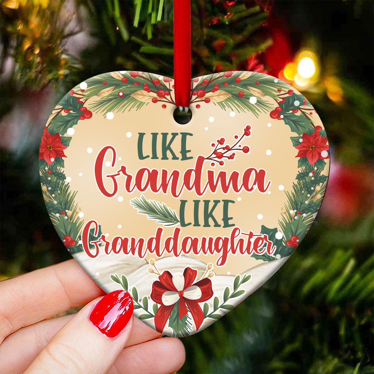 Family Like Grandma Like Granddaughter - Heart Ornament - Owls Matrix LTD
