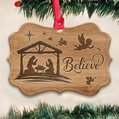 Jesus Nativity Believe Lover - Horizontal Ornament - Owls Matrix LTD