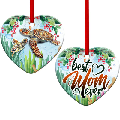 Turtle Best Mom Ever Floral - Heart Ornament - Owls Matrix LTD
