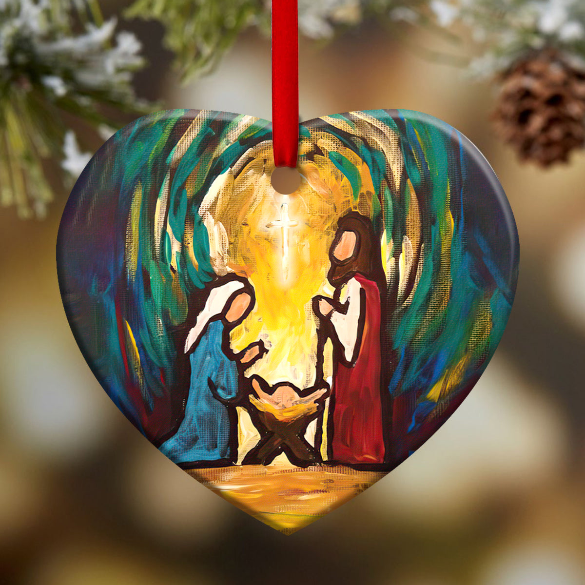 Jesus Nativity Art Style - Heart Ornament - Owls Matrix LTD